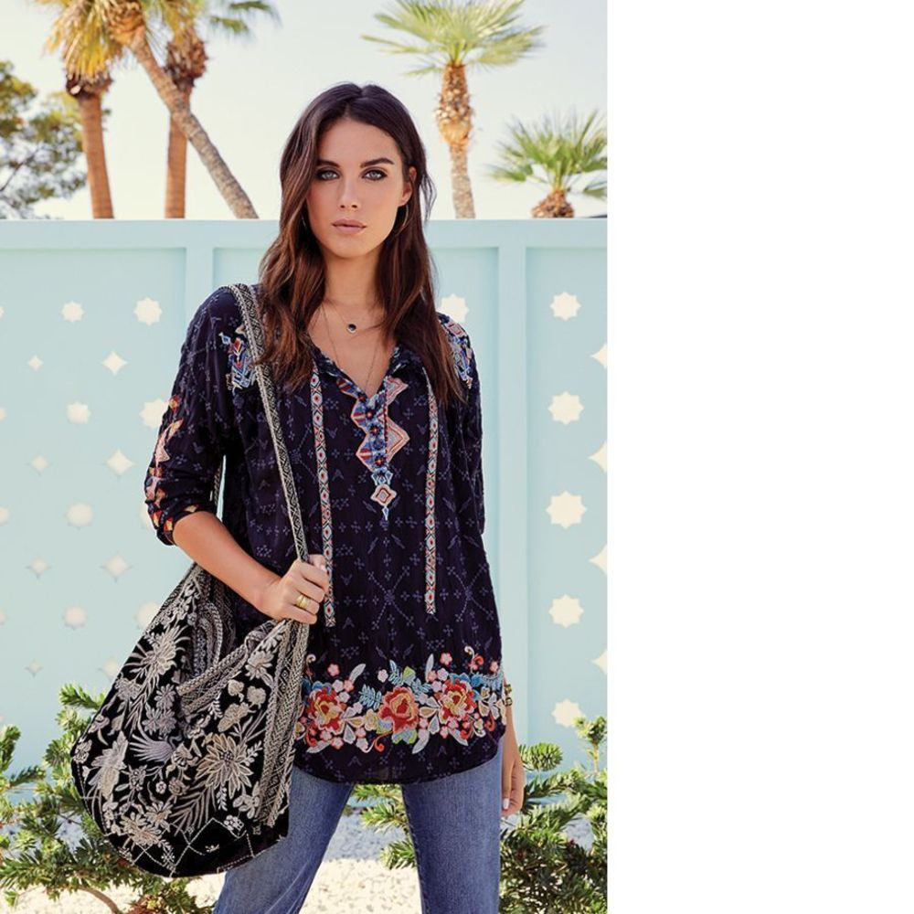 Johnny Was Black and Gold Embroidered Floral Bird Tote - Picture 5 of 12